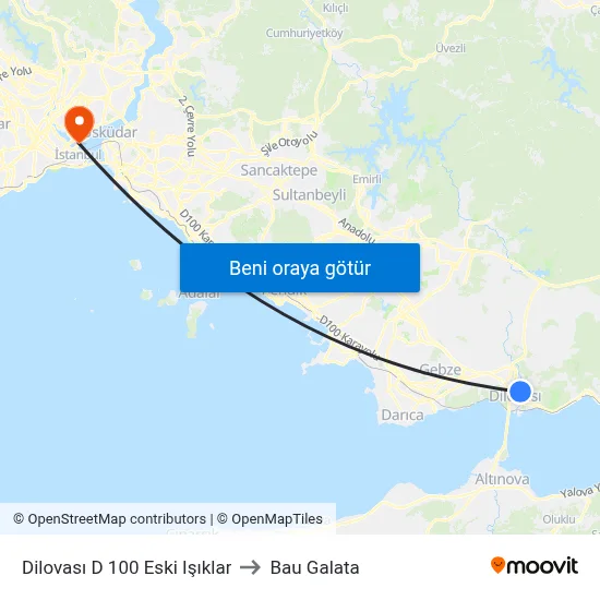 Dilovası D 100 Eski Işıklar to Bau Galata map