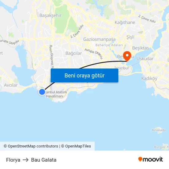 Florya to Bau Galata map