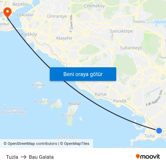 Tuzla to Bau Galata map