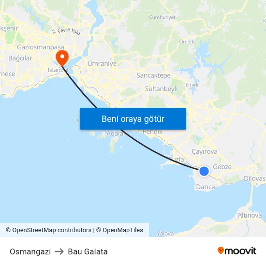 Osmangazi to Bau Galata map