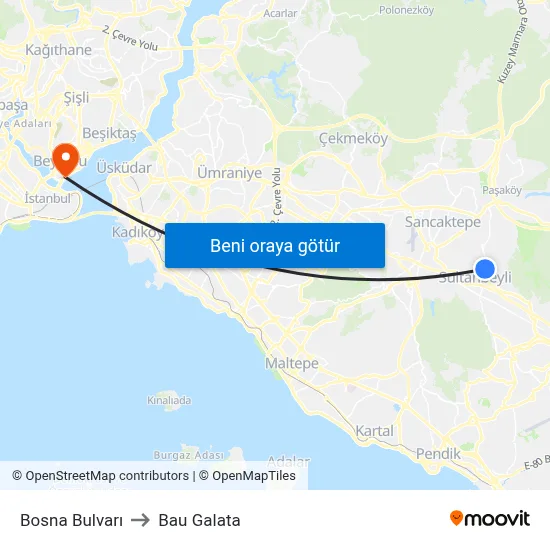 Bosna Bulvarı to Bau Galata map