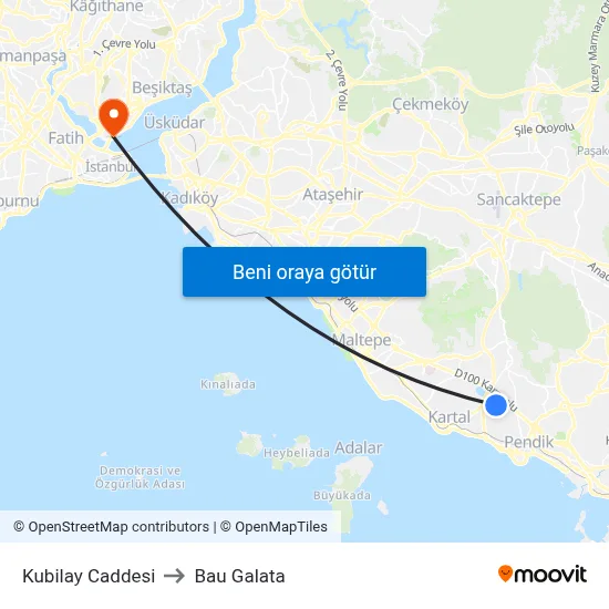 Kubilay Caddesi to Bau Galata map