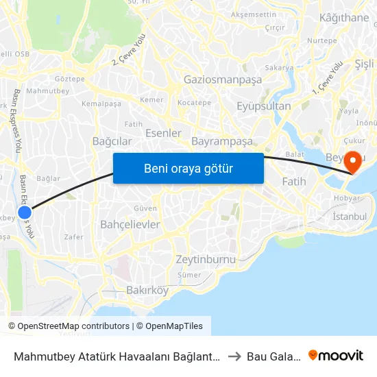 Mahmutbey Atatürk Havaalanı Bağlantısı to Bau Galata map