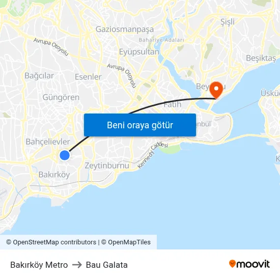 Bakırköy Metro to Bau Galata map