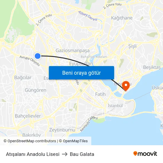 Atışalanı Anadolu Lisesi to Bau Galata map