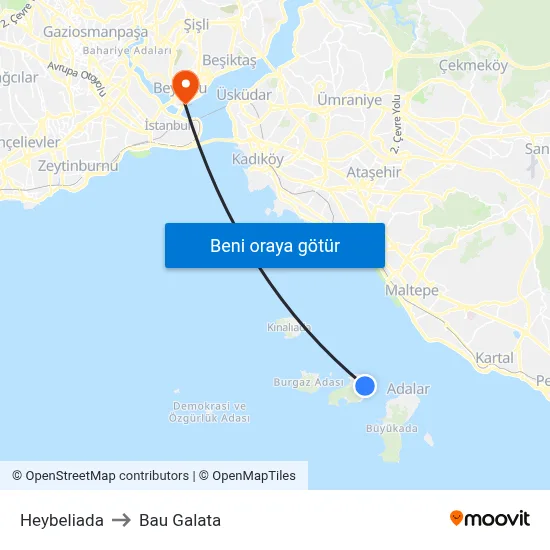 Heybeliada to Bau Galata map