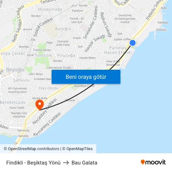 Fındıklı - Beşiktaş Yönü to Bau Galata map