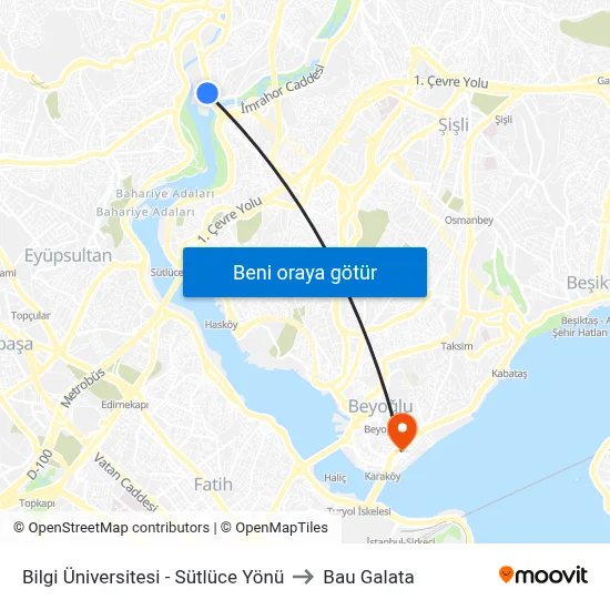 Bilgi Üniversitesi - Sütlüce Yönü to Bau Galata map