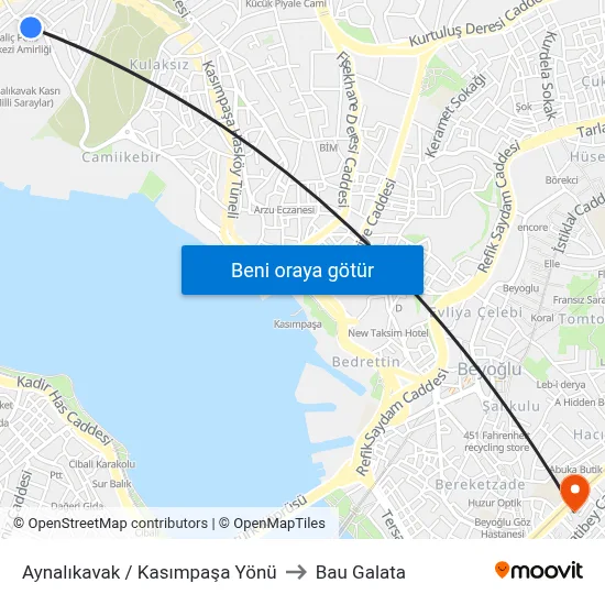 Aynalıkavak / Kasımpaşa Yönü to Bau Galata map
