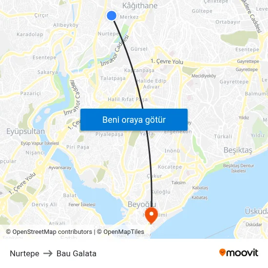 Nurtepe to Bau Galata map