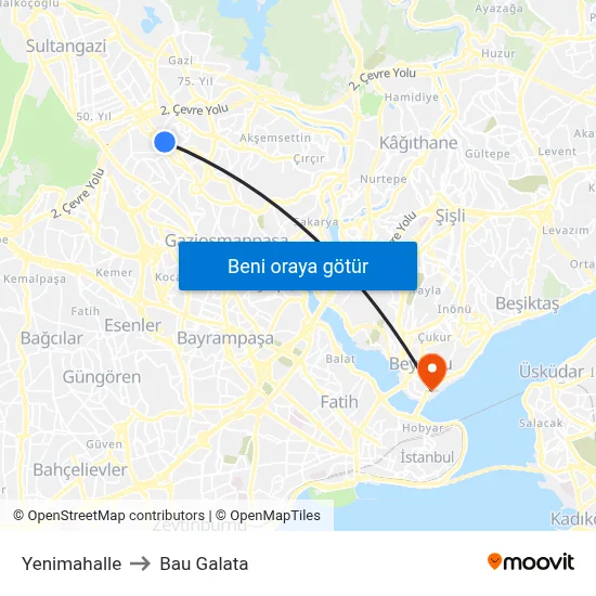 Yenimahalle to Bau Galata map