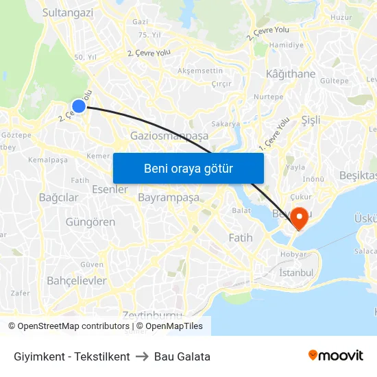 Giyimkent - Tekstilkent to Bau Galata map