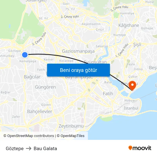 Göztepe to Bau Galata map
