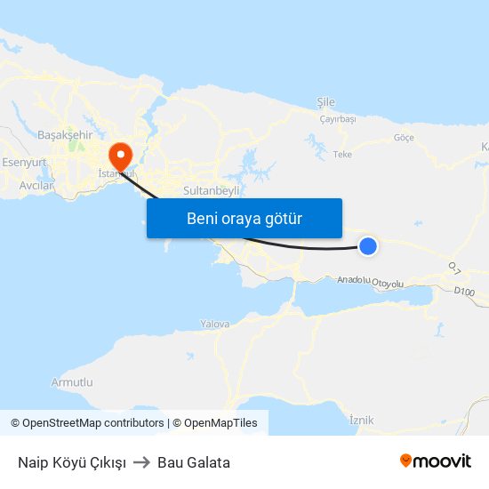 Naip Köyü Çıkışı to Bau Galata map