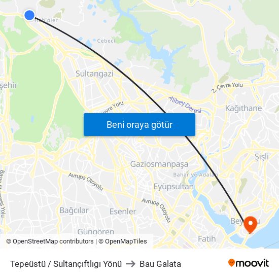 Tepeüstü / Sultançıftlıgı Yönü to Bau Galata map