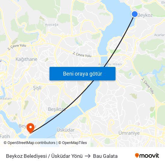 Beykoz Belediyesi / Üsküdar Yönü to Bau Galata map