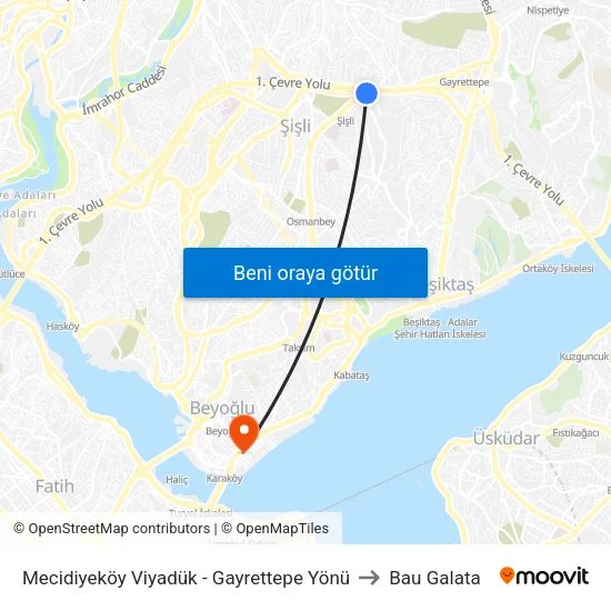 Mecidiyeköy Viyadük - Gayrettepe Yönü to Bau Galata map