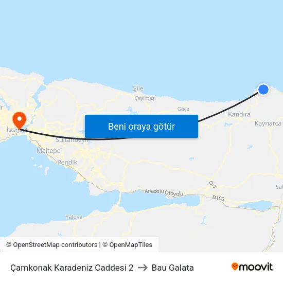 Çamkonak Karadeniz Caddesi 2 to Bau Galata map