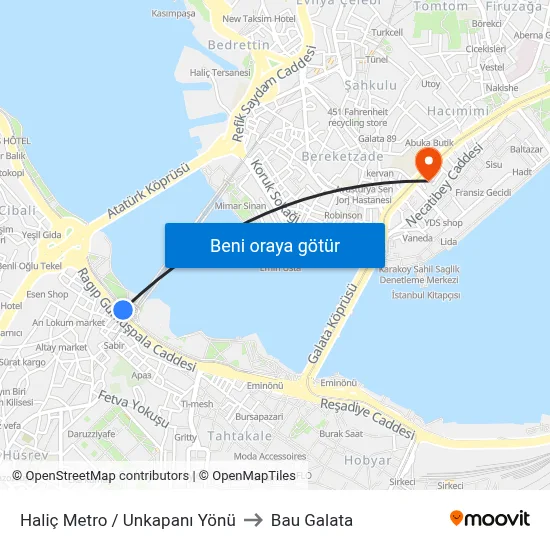 Haliç Metro / Unkapanı Yönü to Bau Galata map