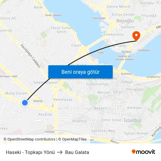 Haseki - Topkapı Yönü to Bau Galata map