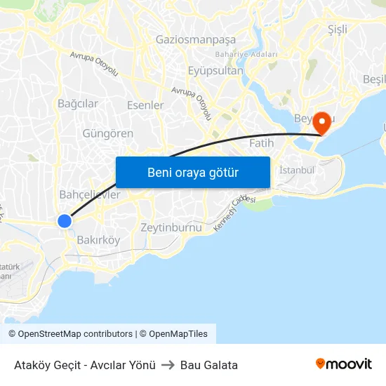 Ataköy Geçit - Avcılar Yönü to Bau Galata map
