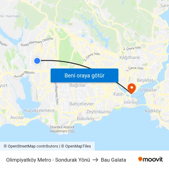 Olimpiyatköy Metro - Sondurak Yönü to Bau Galata map