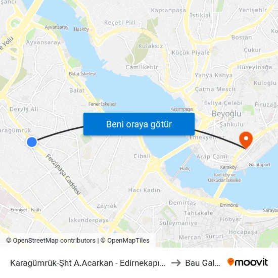 Karagümrük-Şht A.Acarkan - Edirnekapı Yönü to Bau Galata map