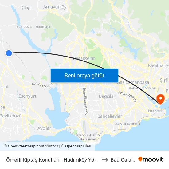Ömerli Kiptaş Konutları - Hadımköy Yönü to Bau Galata map