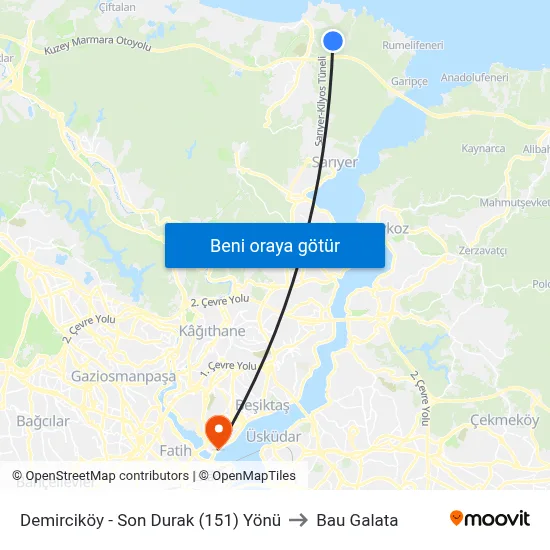 Demirciköy - Son Durak (151) Yönü to Bau Galata map