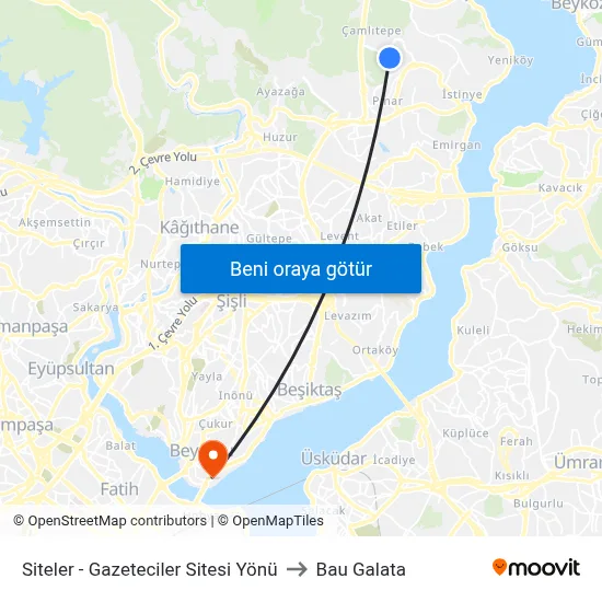 Siteler - Gazeteciler Sitesi Yönü to Bau Galata map