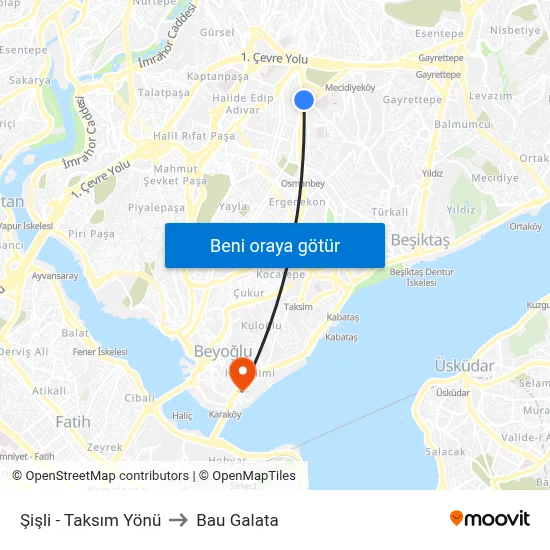 Şişli - Taksım Yönü to Bau Galata map