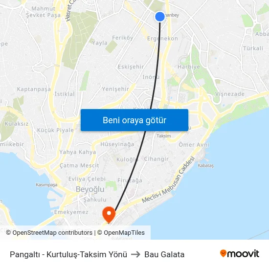 Pangaltı - Kurtuluş-Taksim Yönü to Bau Galata map