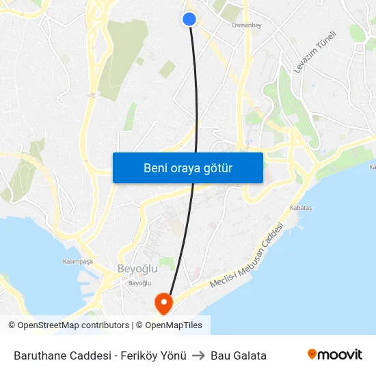 Baruthane Caddesi - Feriköy Yönü to Bau Galata map