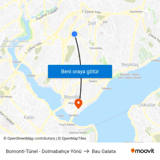 Bomonti-Tünel - Dolmabahçe Yönü to Bau Galata map