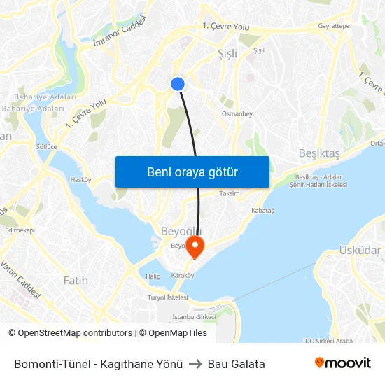 Bomonti-Tünel - Kağıthane Yönü to Bau Galata map