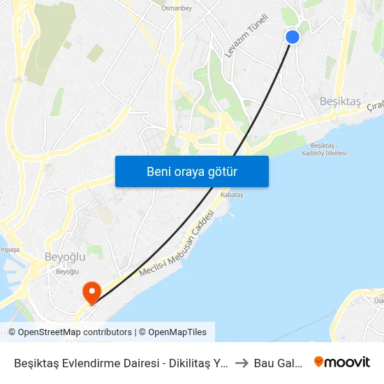 Beşiktaş Evlendirme Dairesi - Dikilitaş Yönü to Bau Galata map