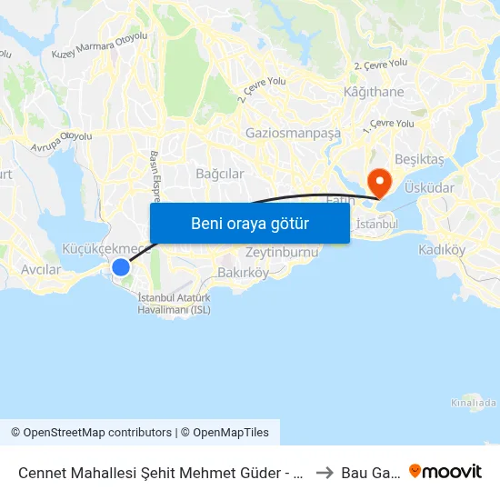 Cennet Mahallesi Şehit Mehmet Güder - Avcılar Yönü to Bau Galata map