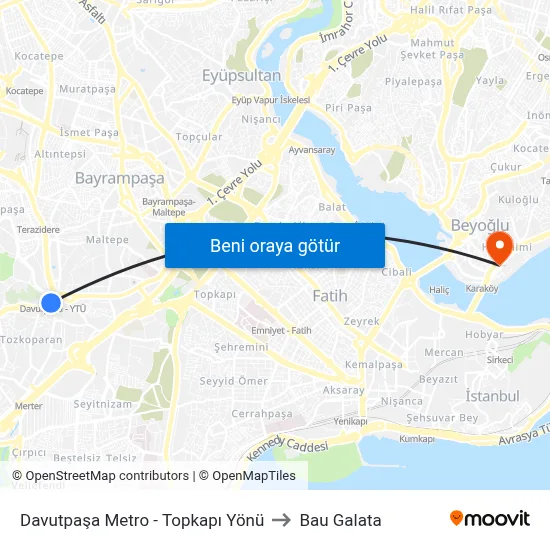 Davutpaşa Metro - Topkapı Yönü to Bau Galata map