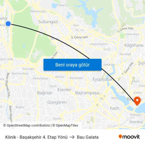 Klinik - Başakşehir 4. Etap Yönü to Bau Galata map