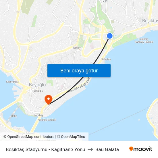 Beşiktaş Stadyumu - Kağıthane Yönü to Bau Galata map