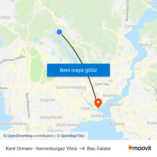 Kent Ormanı - Kemerburgaz Yönü to Bau Galata map