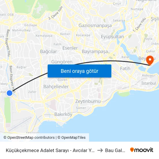 Küçükçekmece Adalet Sarayı - Avcılar Yönü to Bau Galata map