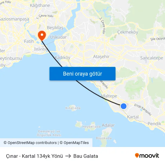 Çınar - Kartal 134yk Yönü to Bau Galata map