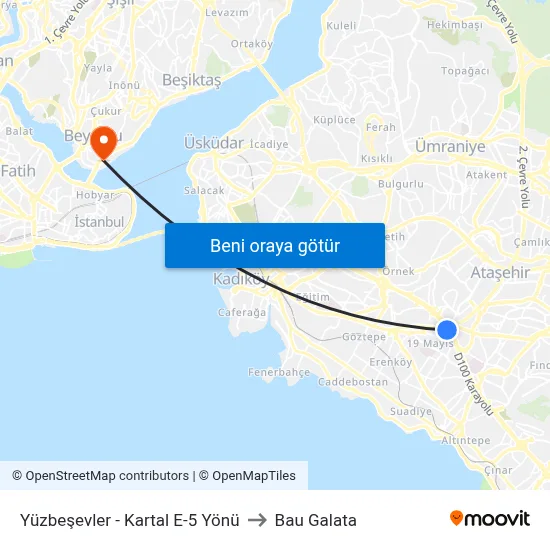 Yüzbeşevler - Kartal E-5 Yönü to Bau Galata map