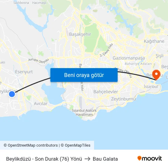 Beylikdüzü - Son Durak (76) Yönü to Bau Galata map