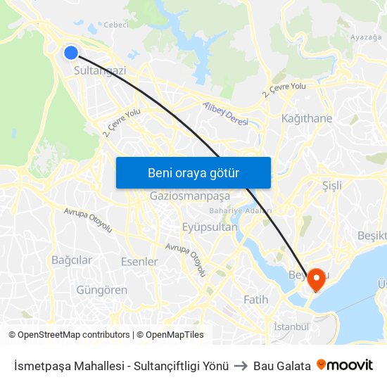 İsmetpaşa Mahallesi - Sultançiftligi Yönü to Bau Galata map