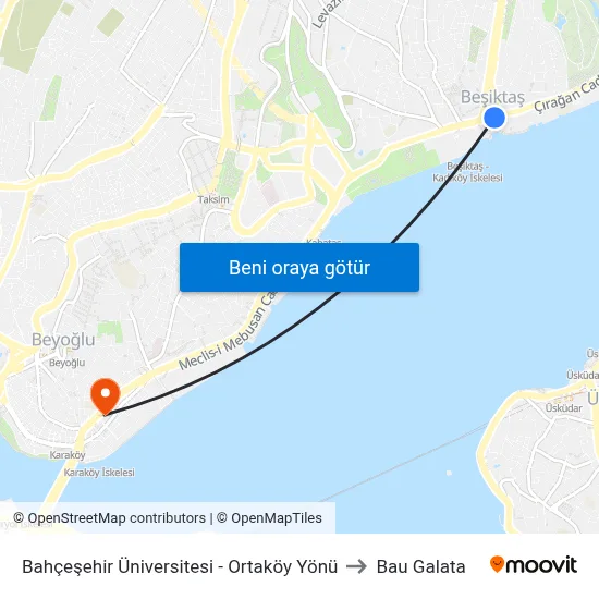 Bahçeşehir Üniversitesi - Ortaköy Yönü to Bau Galata map