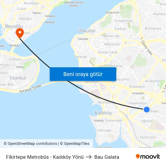 Fikirtepe Metrobüs - Kadıköy Yönü to Bau Galata map