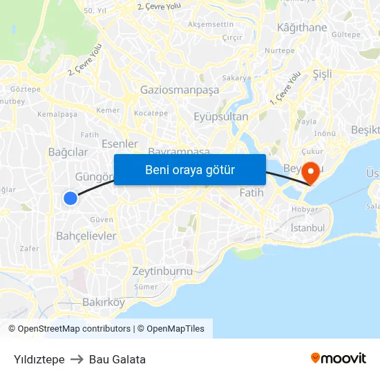 Yıldıztepe to Bau Galata map