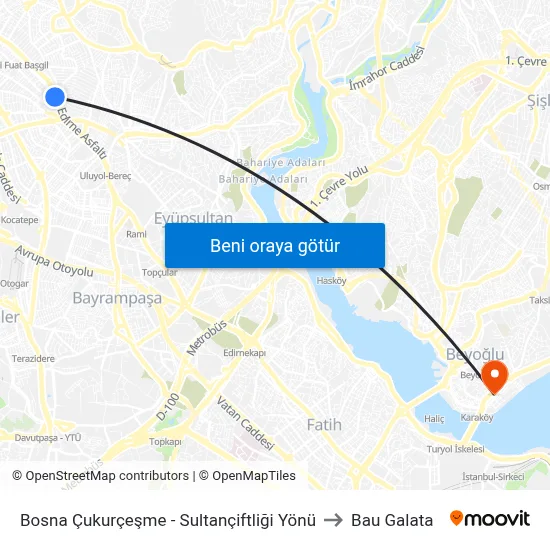 Bosna Çukurçeşme - Sultançiftliği Yönü to Bau Galata map